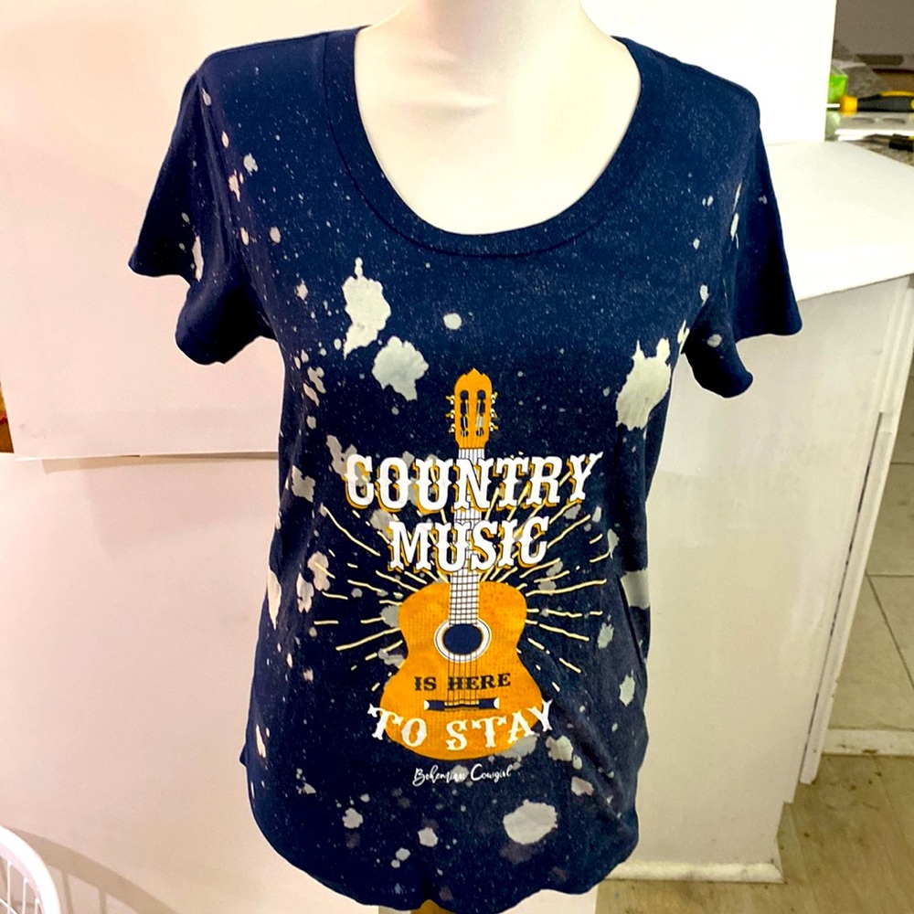 Navy country music here to stay round neck 100 % cotton no material content new